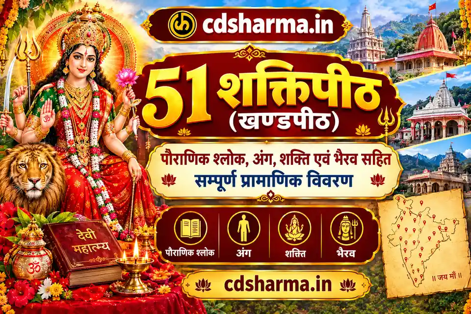 51 शक्तिपीठ(खण्डपीठ): पौराणिक श्लोक, अंग, शक्ति एवं भैरव सहित सम्पूर्ण प्रामाणिक विवरण | cdsharma.in